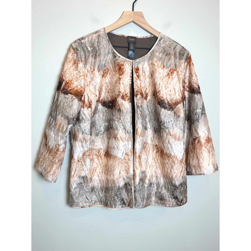 Chicos 3 / XL Travelers Collection Pleated Open Front Jacket Bronze Gray Chic